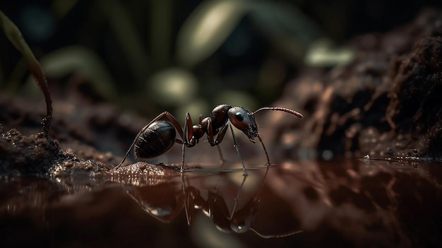 A close up of a ant with the word ant on it