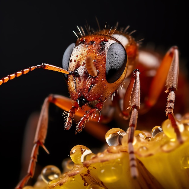 a close up of an ant