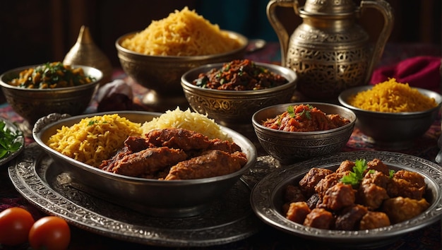 Foto un primo piano dell'appetitoso pasto del ramadan