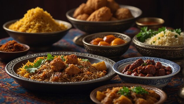 Foto un primo piano dell'appetitoso pasto del ramadan