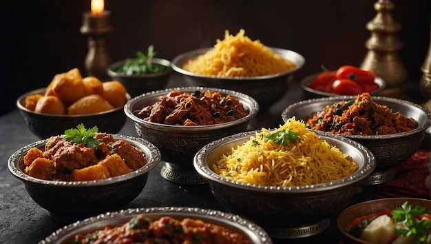 Foto un primo piano dell'appetitoso pasto del ramadan