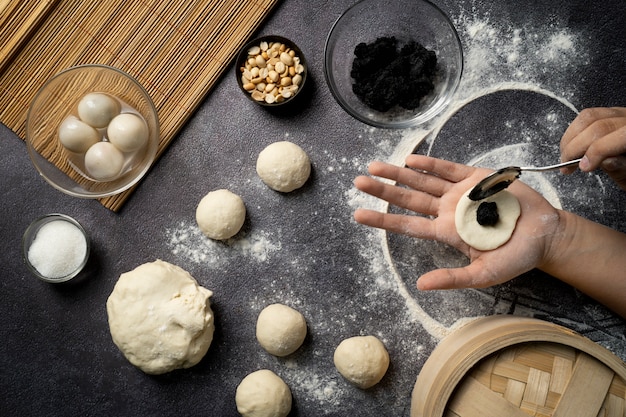 Close up on appetizing tangyuan bowl