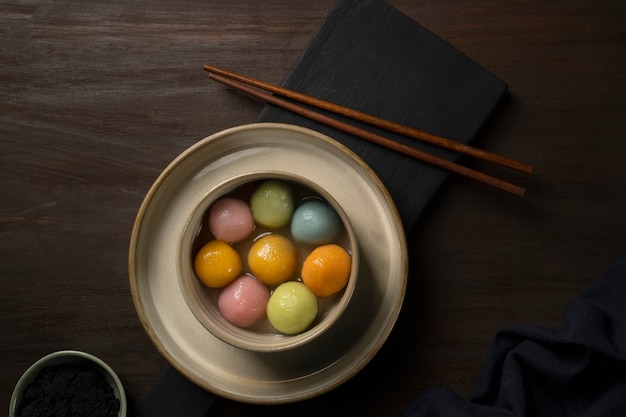 Close up on appetizing tangyuan bowl