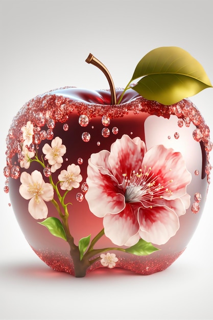 Close up of an apple with a flower on it generative ai