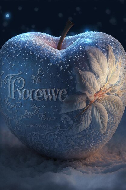 A close up of an apple with the word boquewewe on it