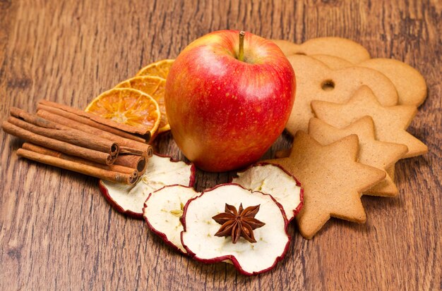 Close-up of apple on wood