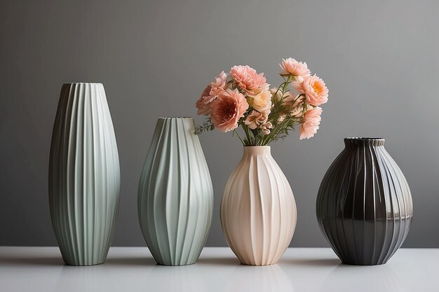 Close up arrangement of modern vases