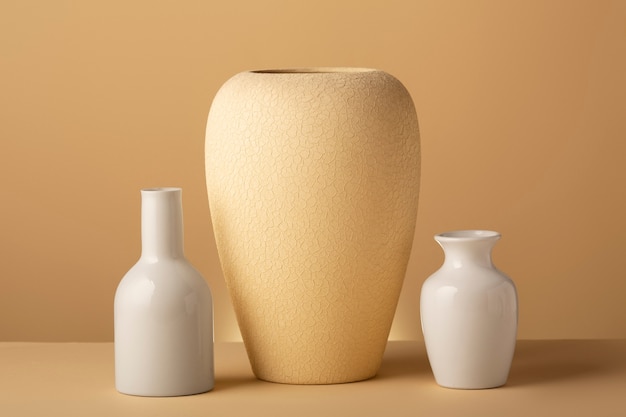 close up arrangement of modern vases