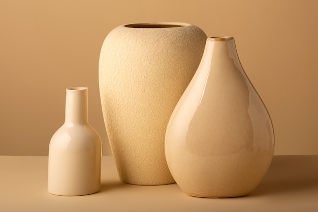 close up arrangement of modern vases