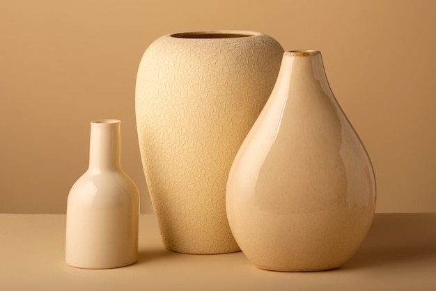 Close up arrangement of modern vases