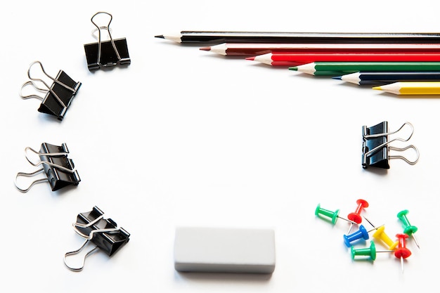 Photo close-up of art and craft equipment on white background