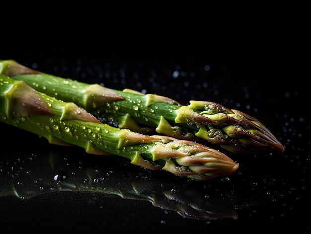 A close up of a asparagus with water droplets on it