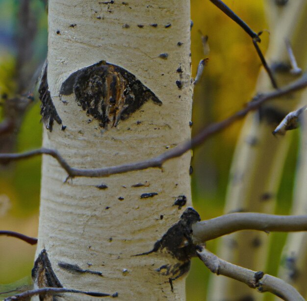 Close up of aspen trees and green leaves in forest