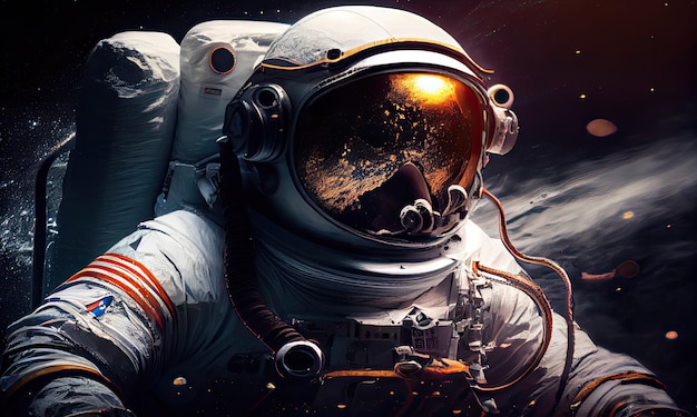 Close up of an astronaut floating in outer space generative AI
