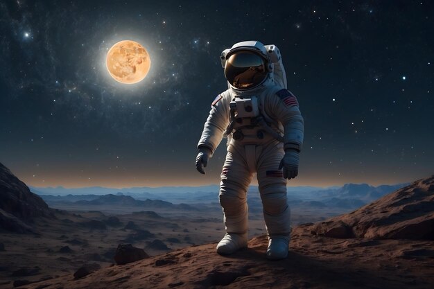 A close up of an astronaut on a planet