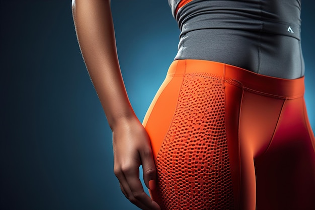 훈련을 위해 스포츠 레깅스를 입고 운동 여성의 허리와 엉덩이를 닫으세요.