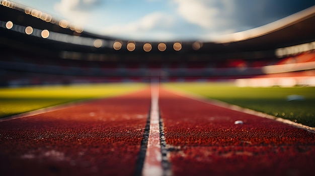 close-up atletiekstadion met uitzicht op het racecircuit