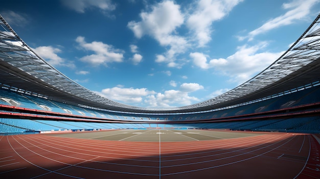 close-up atletiekstadion met uitzicht op het racecircuit