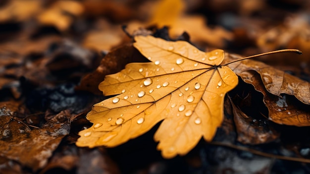 雨の後の紅葉のクローズアップぼやけた背景