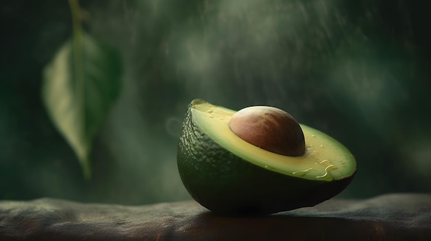 A close up of an avocado with the skin on it