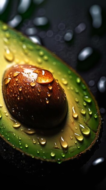 a close up of an avocado with water droplets on it generative ai