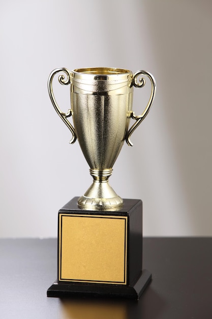 Close-up of award on table against wall