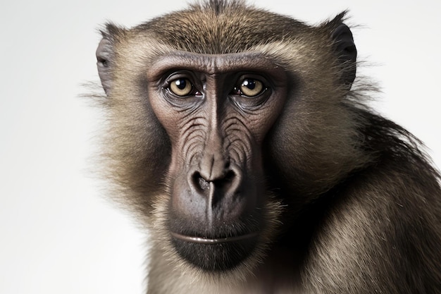 Close up of Baboon with white background very high quality Generative AI AIG16