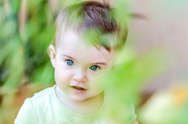close-up of baby boy looking away