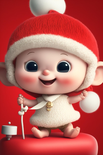 Close up of a baby wearing a santa hat generative ai