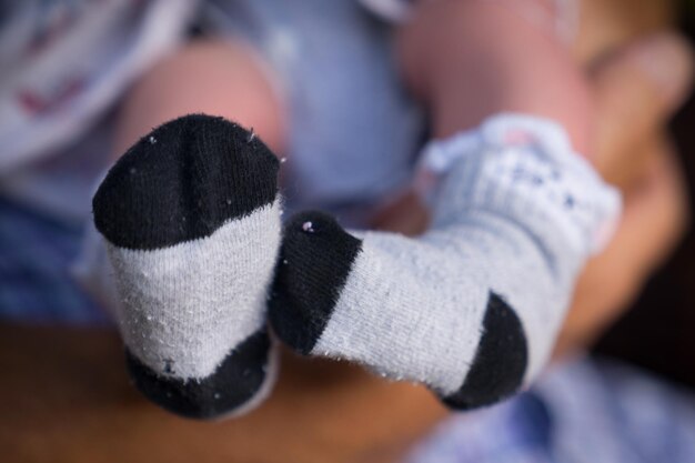 Close-up of baby wearing socks