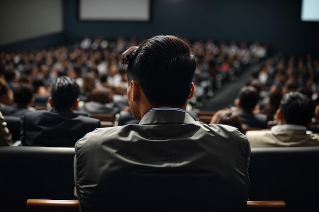close up back view of students attend a training in a lecture hall