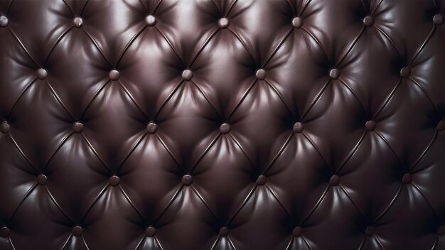 Close up background texture of dark brown capitone genuine leather retro chesterfield style soft t