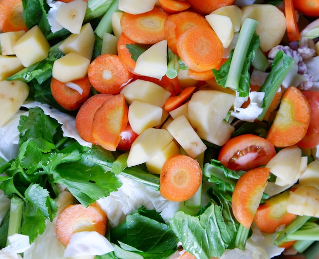 Close up background of vegetables with slices