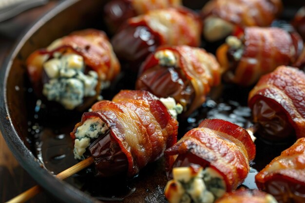 Photo a close up of bacon wrapped in cheese