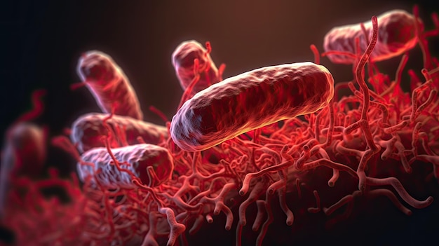 A close up of a bacteria with red veins