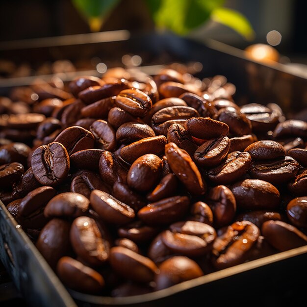 close up on a bag full of coffee beans
