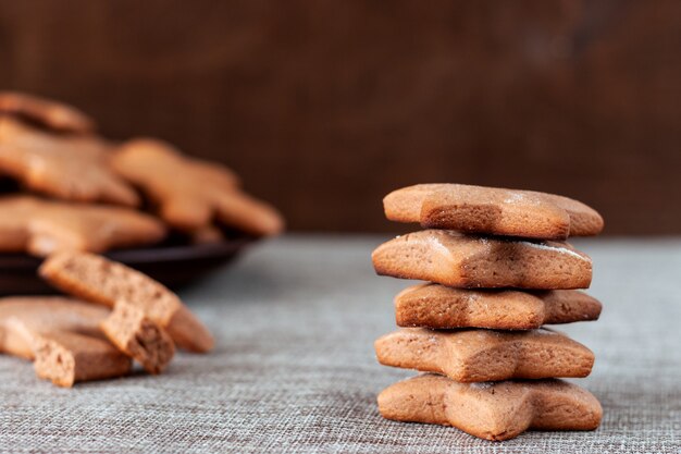 Close up of baked gingerbread cookies for Christmas