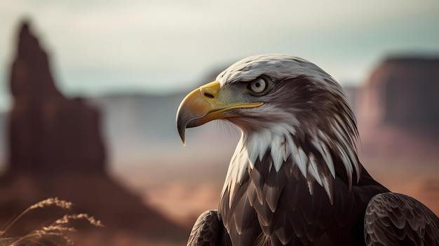 A close up of a bald eagle's face