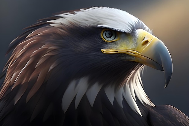 a close up of a bald eagle with a yellow beak