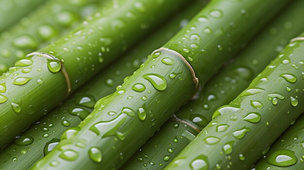 Foto close-up di fondo di bambù con gocce d'acqua rinfrescanti per concetti di natura e benessere