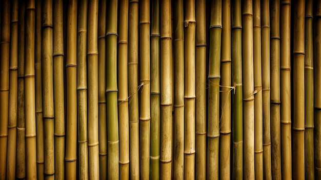 A close up of a bamboo wall with a brown background.