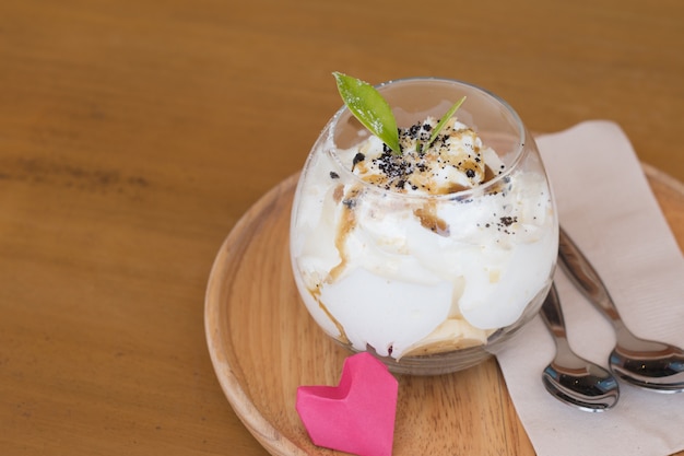 Close up of Banoffee in a glass jar