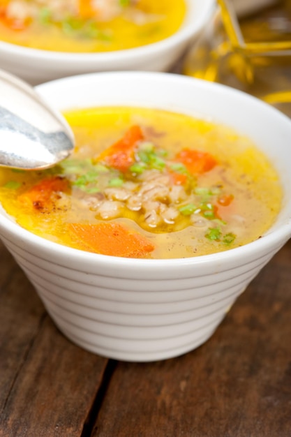 close-up of barley broth soup
