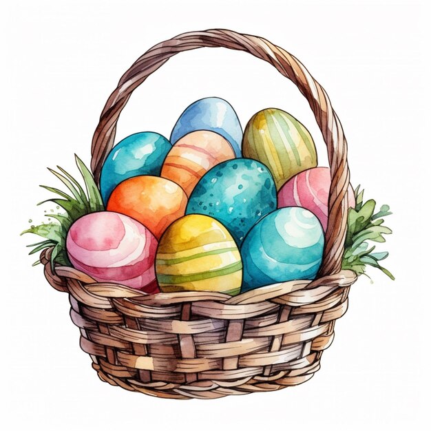 a close up of a basket with a bunch of colorful eggs generative ai