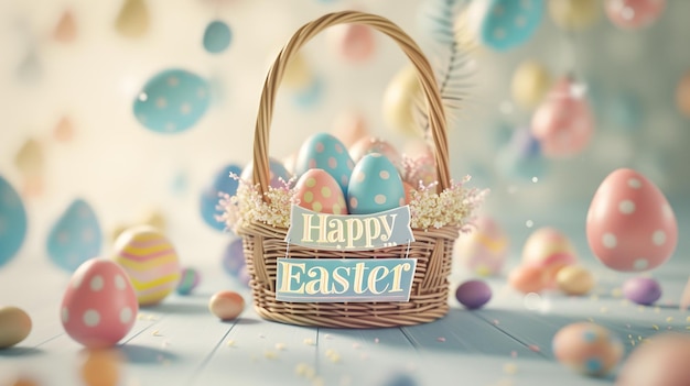Close up of basket with Easter eggs