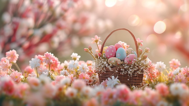 Close up of basket with Easter eggs