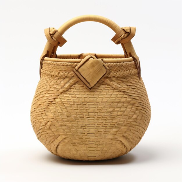 Photo a close up of a basket with a handle and a wooden handle generative ai