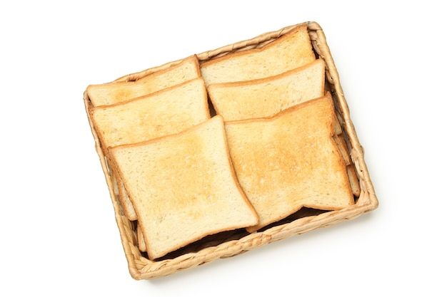 Close up on basket with toast bread isolated