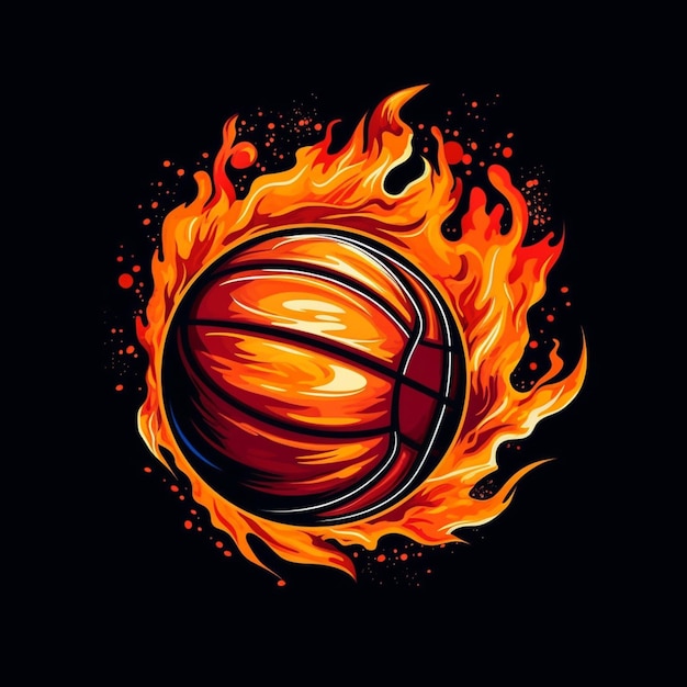 Foto un primo piano di una palla da basket con il fuoco che ne esce
