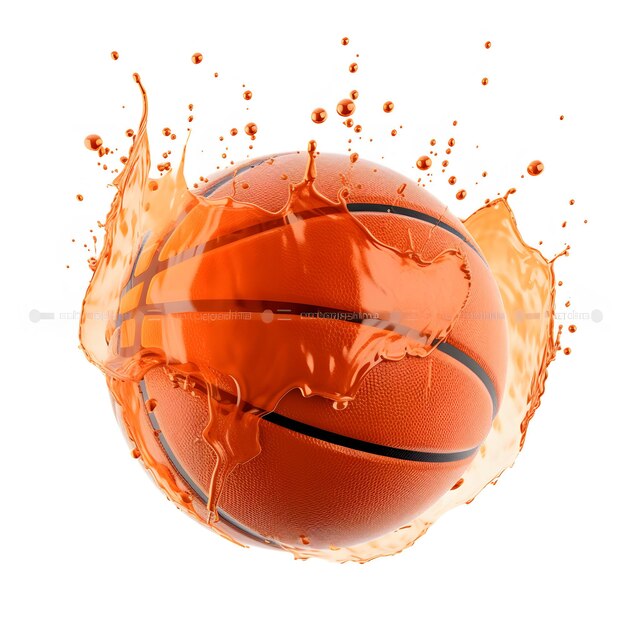 Photo a close up of a basketball ball with orange paint splashing on it generative ai